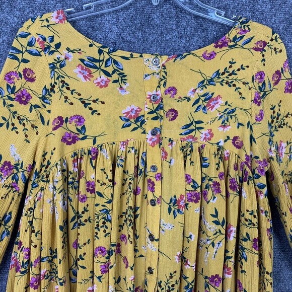 Altar’d State Boho Crop Full Top Prairie M Balloon Sleeve Button Back Floral - Picture 9 of 16